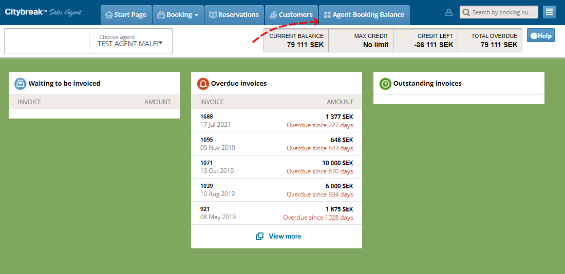 Agents booking balance