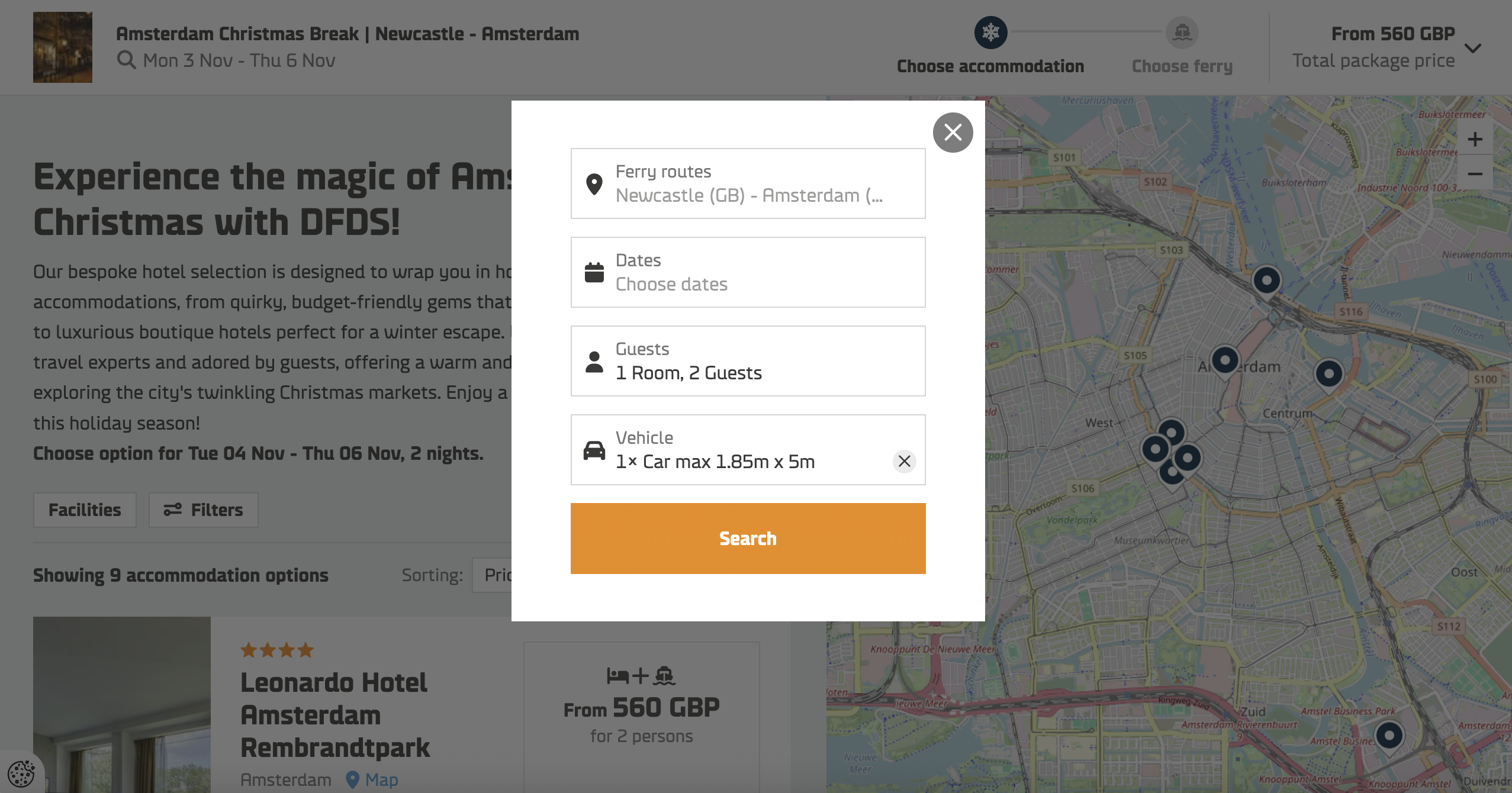 Widget opened from package header