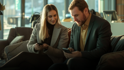 Airport_two_people_looking_at_phone