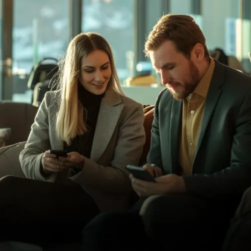 Airport_two_people_looking_at_phone
